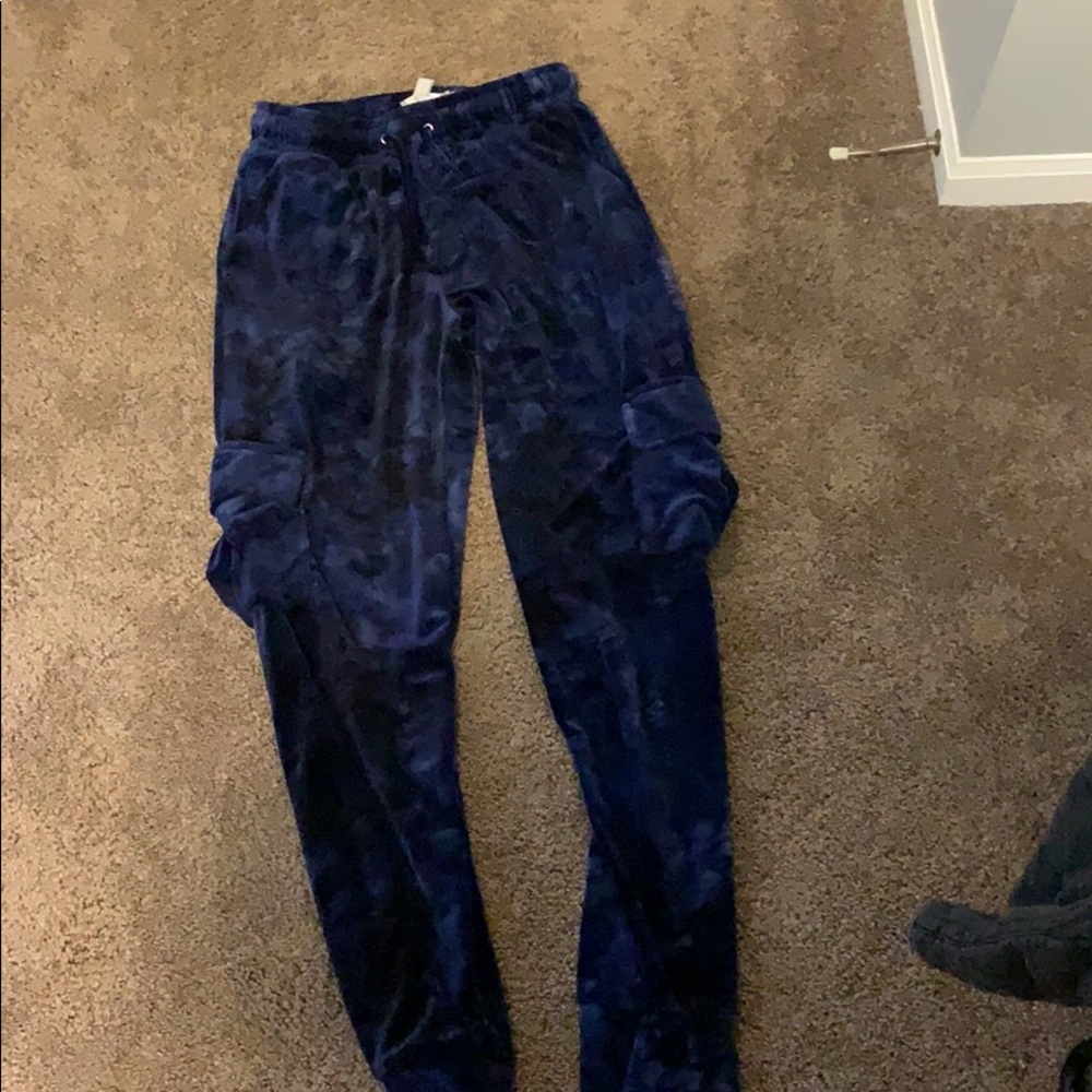 Blue velvet sweatpants.